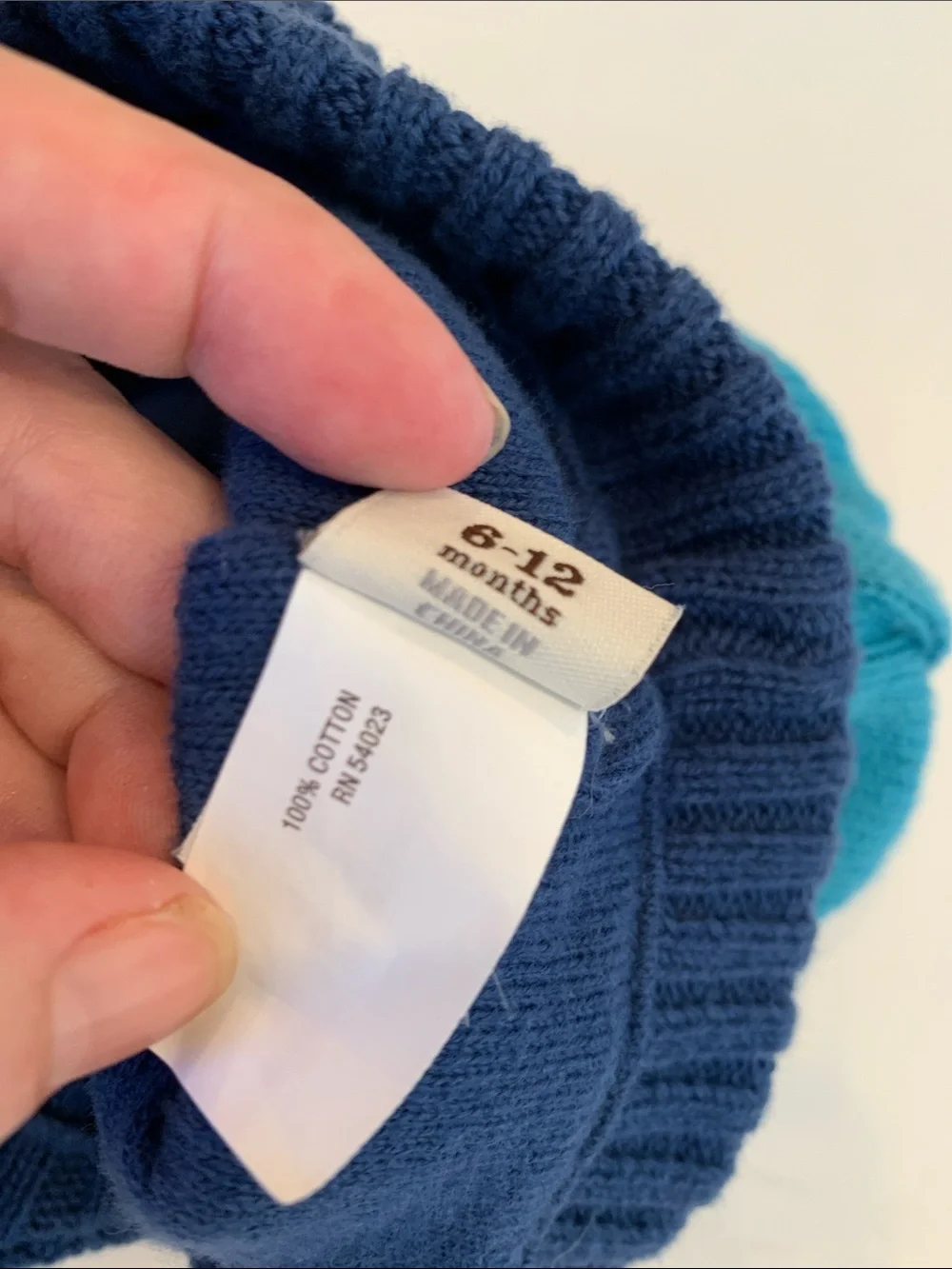 Old Navy Infant Baby 6-12 Months Blue 100% Cotton Knit Visor Winter Beanie Hat